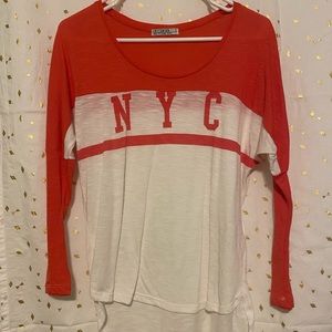 Red and white NYC raglan top